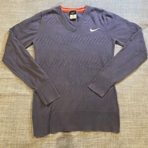 Nike Women V Neck Long Sleeve Sweater Pullover Knit Blue Size Medium Golf